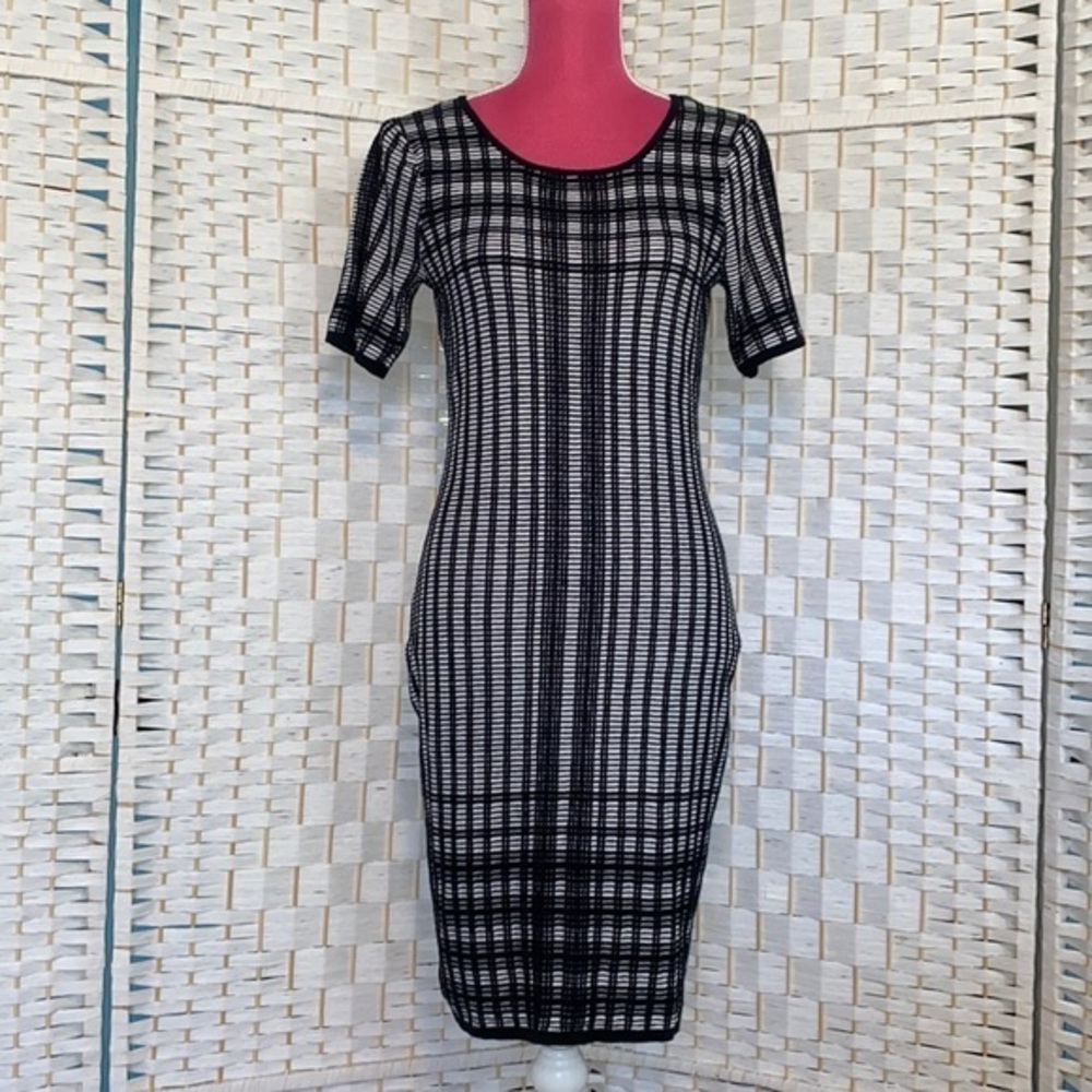 Marc New York Black & White Windowpane BodyCon Dress Size M